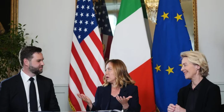 JD Vance Giorgia Meloni Ursula von der Leyen SHBA BE Negociata tregtare Tarifa Dialog Romë Marrëveshje tregtare Itali Administrata Trump