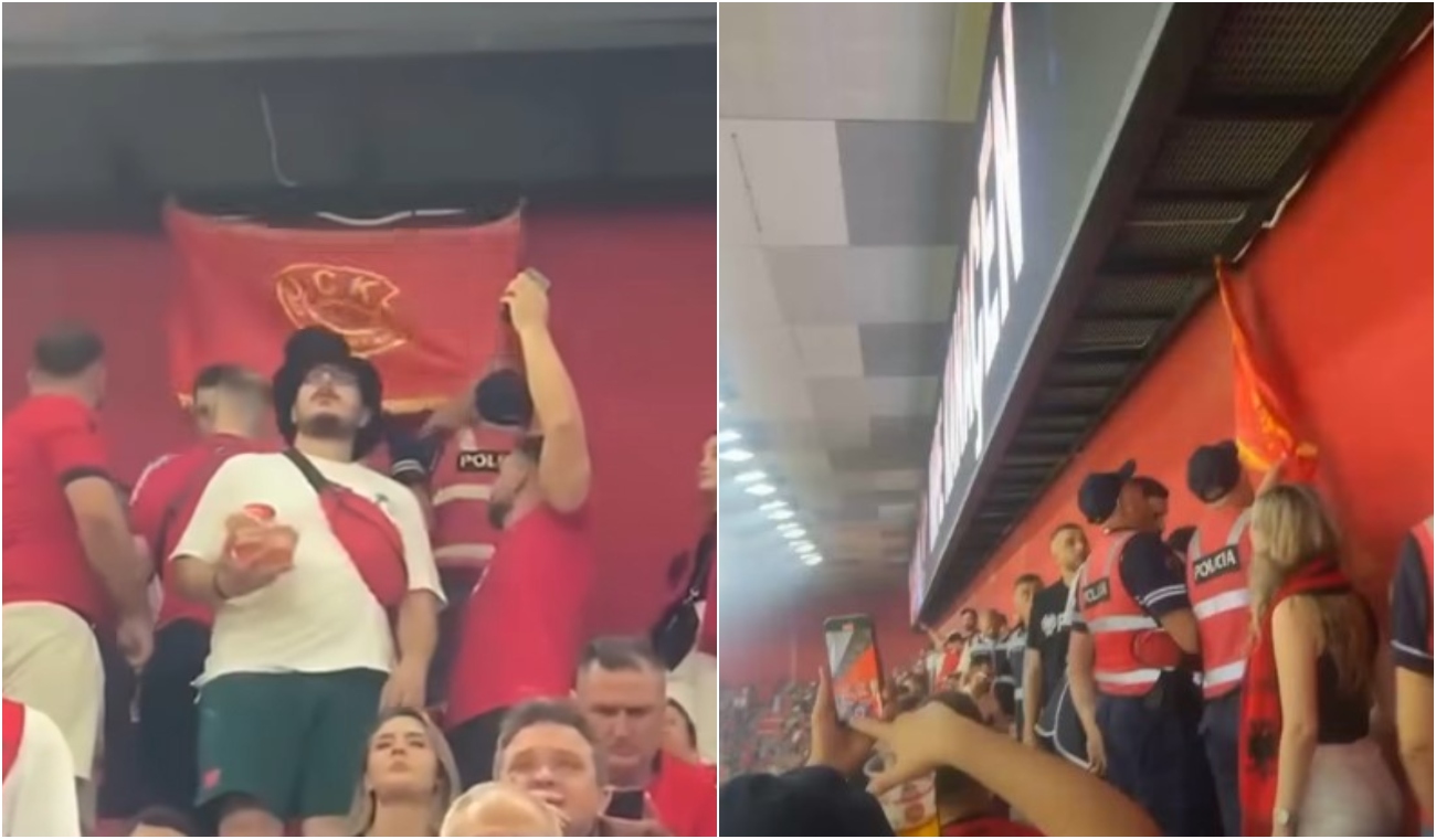 Flamuri i UÇK-së Organizata e Veteranëve të Luftës (OVL) Ushtria Çlirimtare e Kosovës (UÇK) Shqipëri Serbi Stadiumi "Arena Kombëtare" Tiranë Policia Dëshmorë Liri Kosova Tifozë Reagim Simbol kombëtar