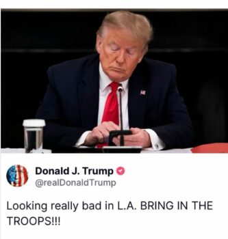 Donald Trump Truth Social Los Anxhelos Protesta Arrestime Protestues të maskuar Forcat e rendit Deklarata presidenciale Tension politik E drejta e protestës Aktivizmi SHBA